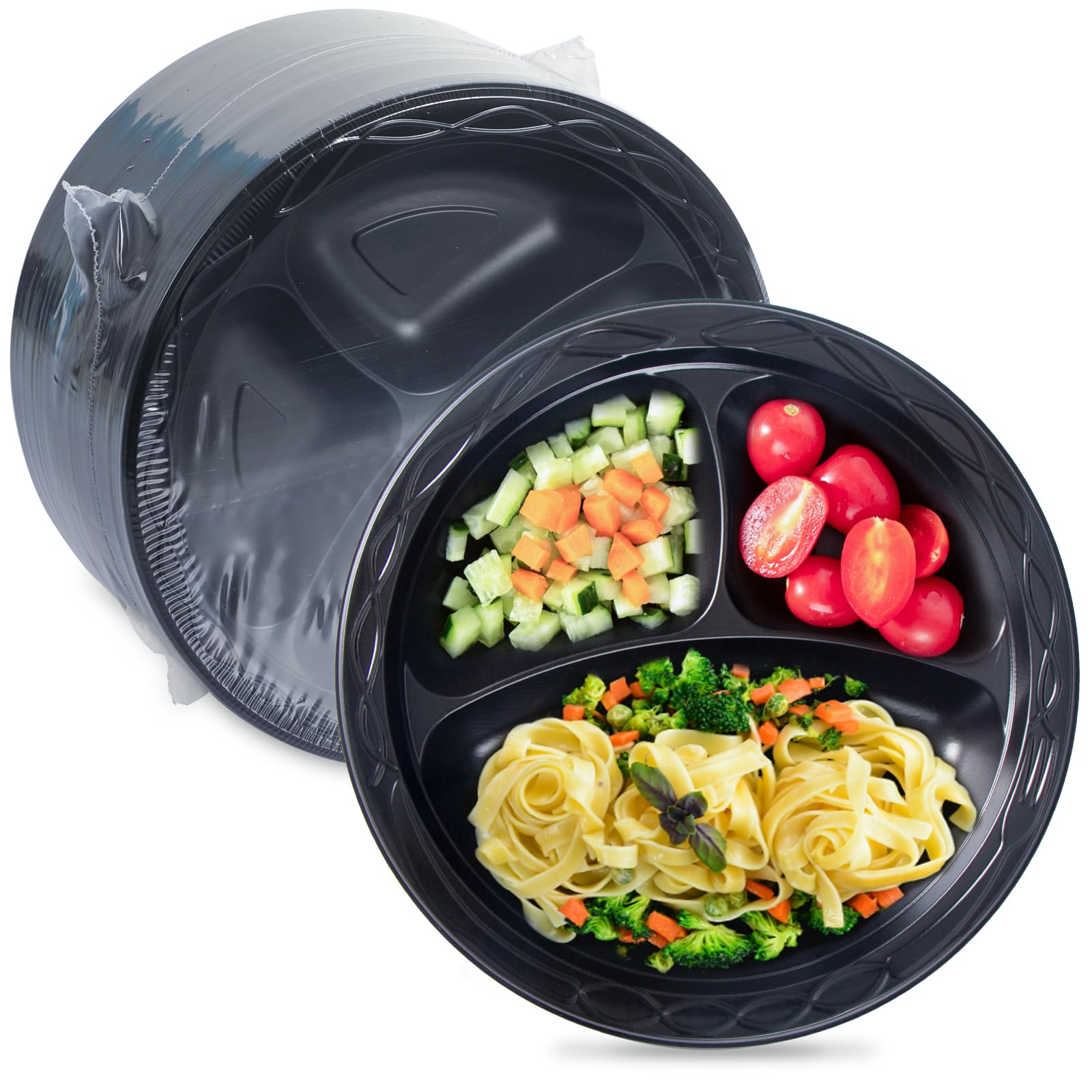  Edition Plate 3枚セット　未使用 Amazon.com: FRESHPAK 150 Pack 9'' Black 3-Compartment Plate